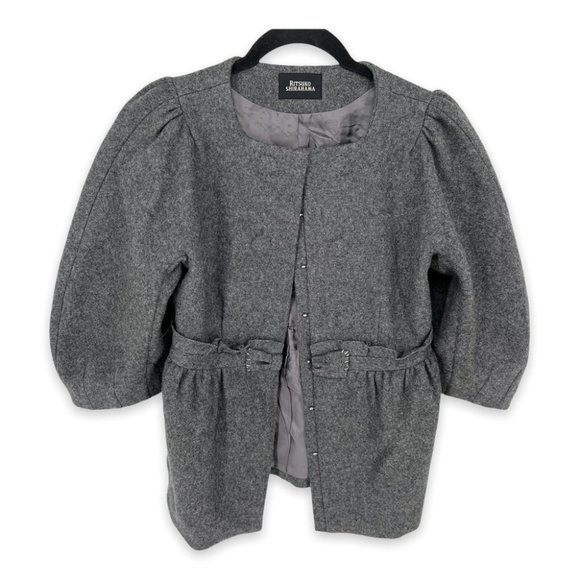 Ritsuko Shirahama Balloon Sleeve Wool Blend Lined Jacket Women's 1 Small Gray - Picture 1 of 9